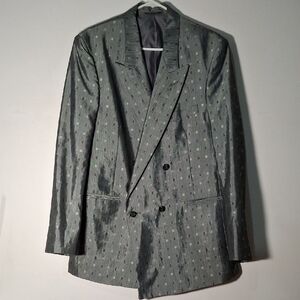 Men Custom Made Abstract Double-Breasted/Buttoned Silver Blazer Size L (34)